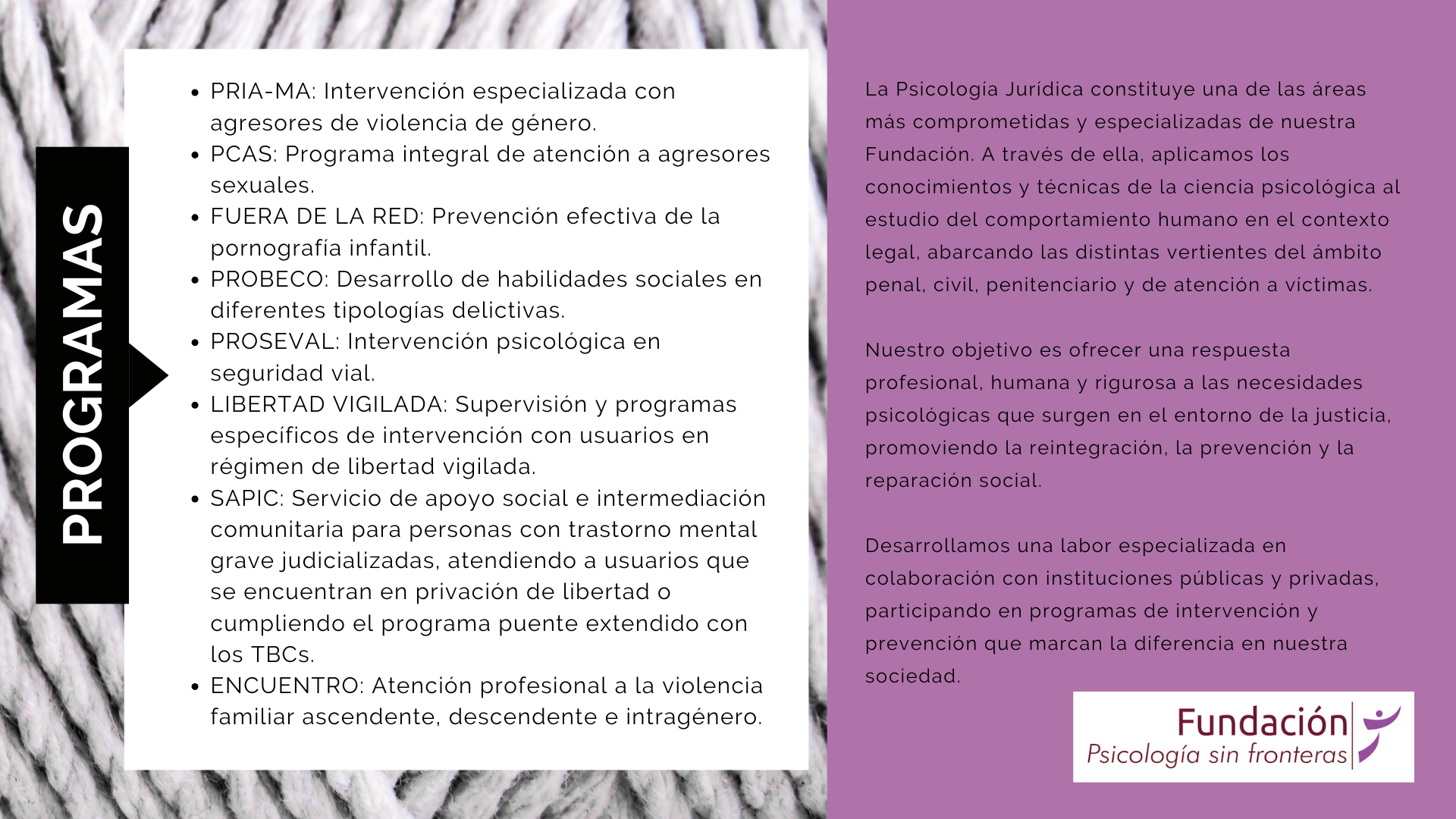 Programas y actividades psicología jurídica nov 2025 FPSF