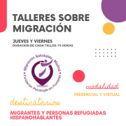 Cartel que anuncia talleres sobre migración