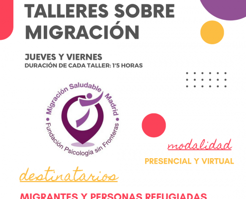 Cartel que anuncia talleres sobre migración